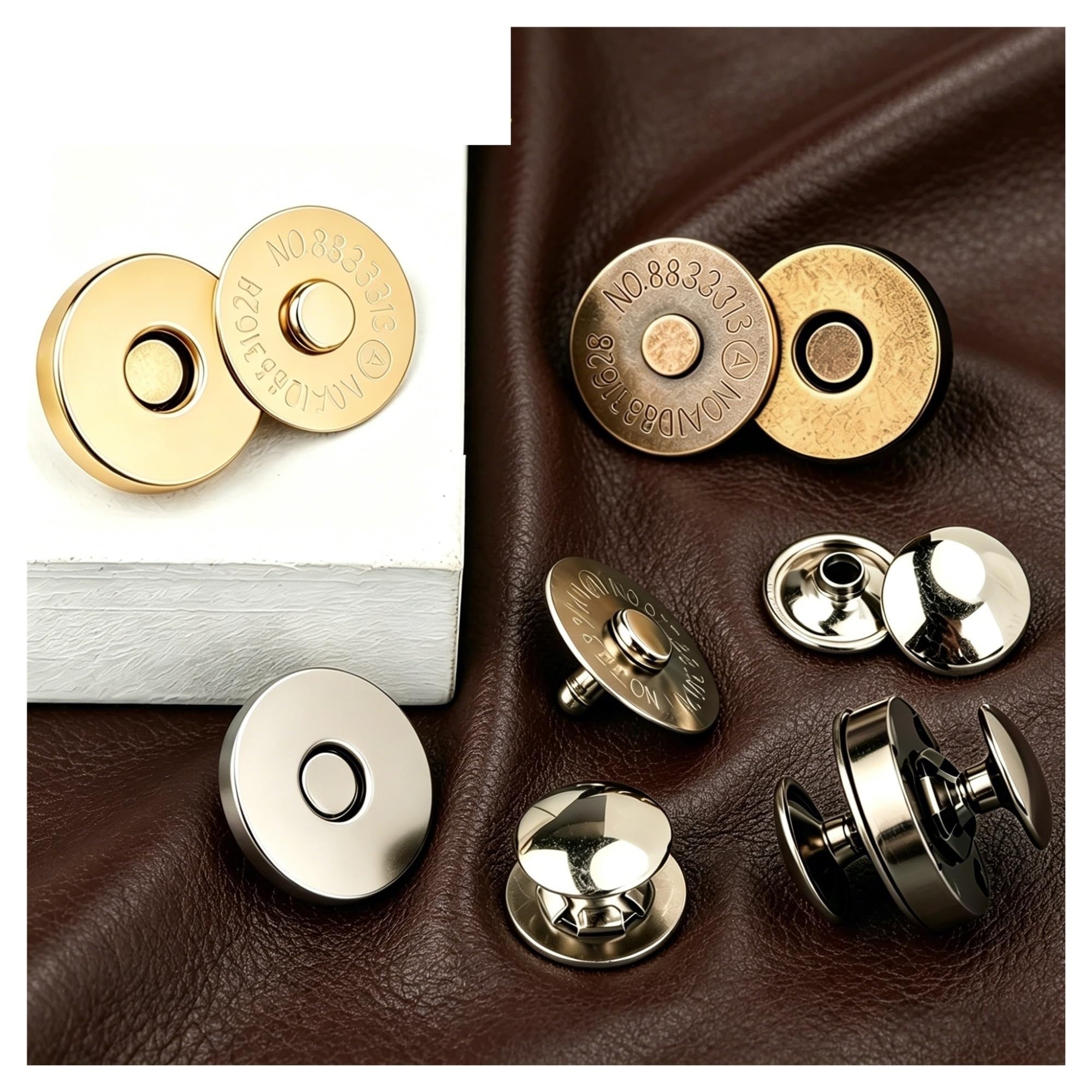 Botones magnéticos 10-100 juegos RoYishi 14/18 mm de diámetro broches magnéticos redondos, cierres botón fuertes cuero doble cara(Silvery,100 Sets,18mm)