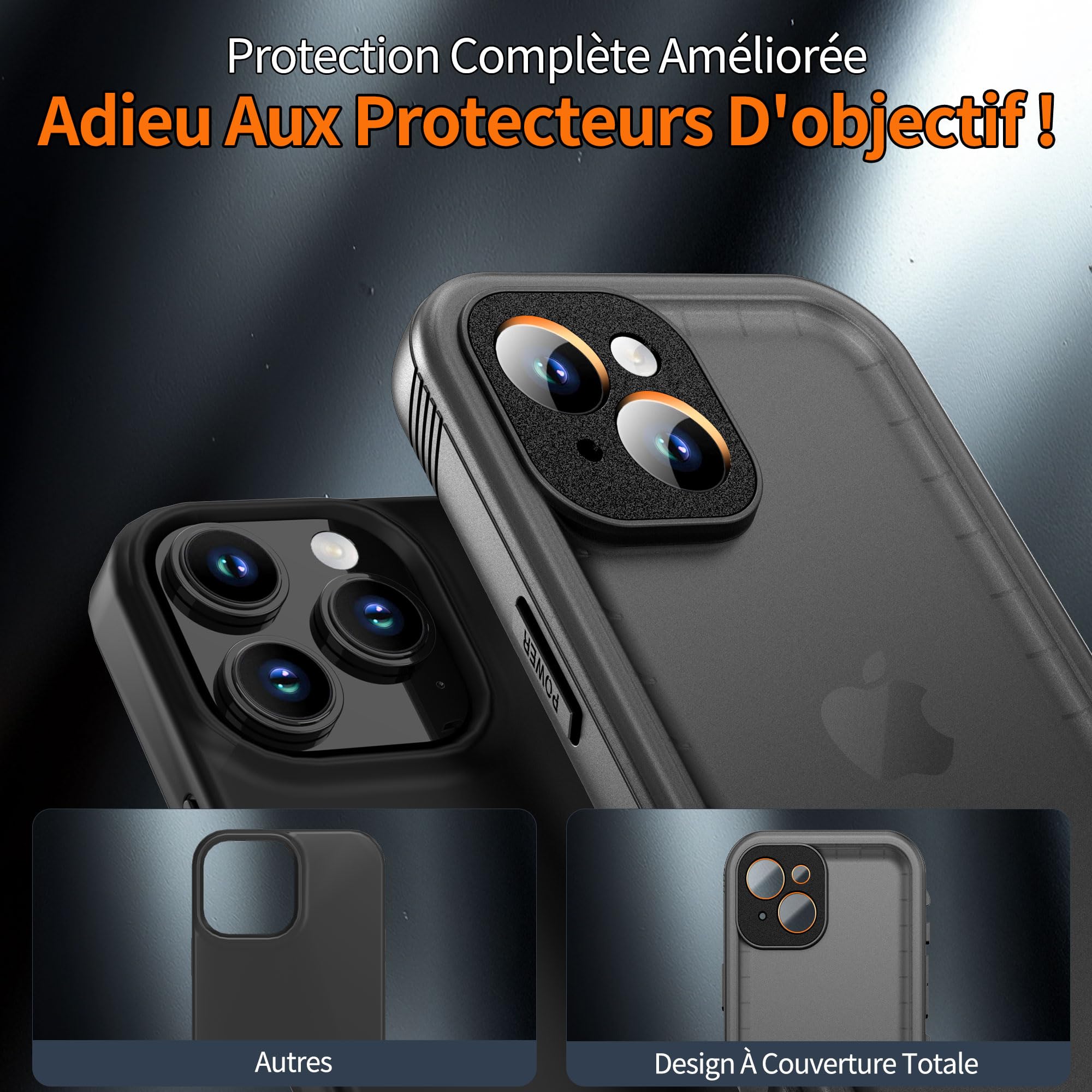 Cozycase Coque pour iPhone 15 Etanche Antichoc - 360 Integral Incassable Militaire Super Résistante Housse IP68 Waterproof Chantier Anti Choc Eau Poussière Coque Case et Protection Ecran/Camera-Noir