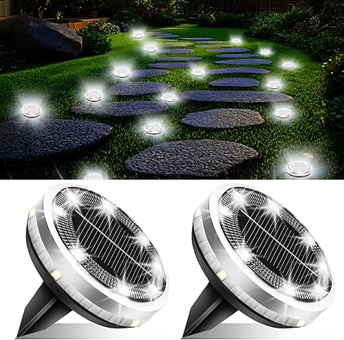 Miniatura 8 de Luces solares de suelo para exteriores, paquete de 12 unidades, impermeables, luces solares mejoradas para jardín con 4 luces laterales, luz de