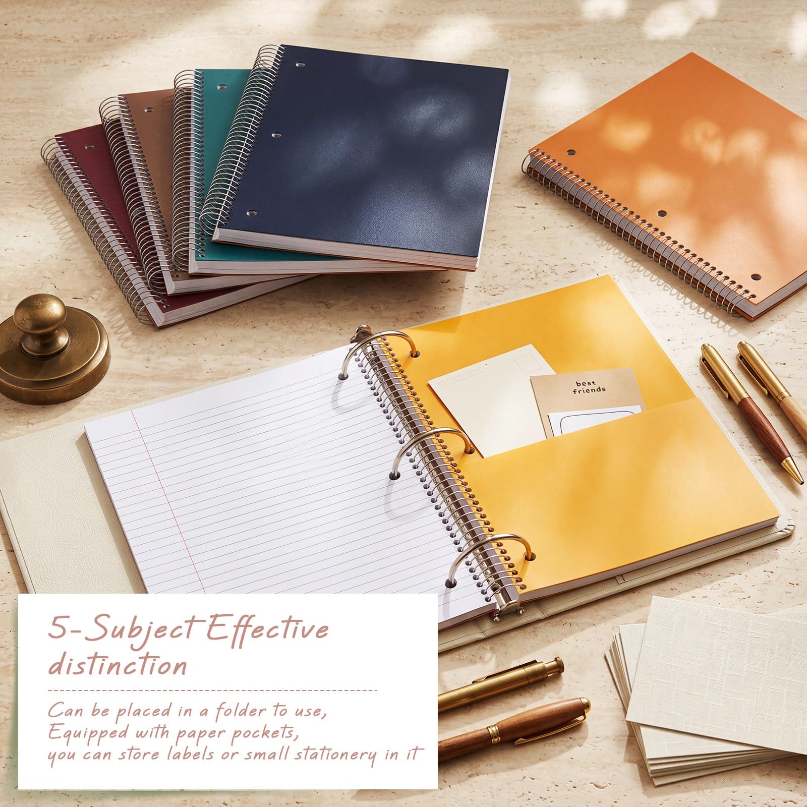 Qilery Paquete de 6 cuadernos de 5 asignaturas con rayas universitarias con tapa dura, 200 hojas gruesas, diario en espiral de 8 x 10.5 pulgadas, cuaderno grueso de 3 agujeros, colores surtidos, línea