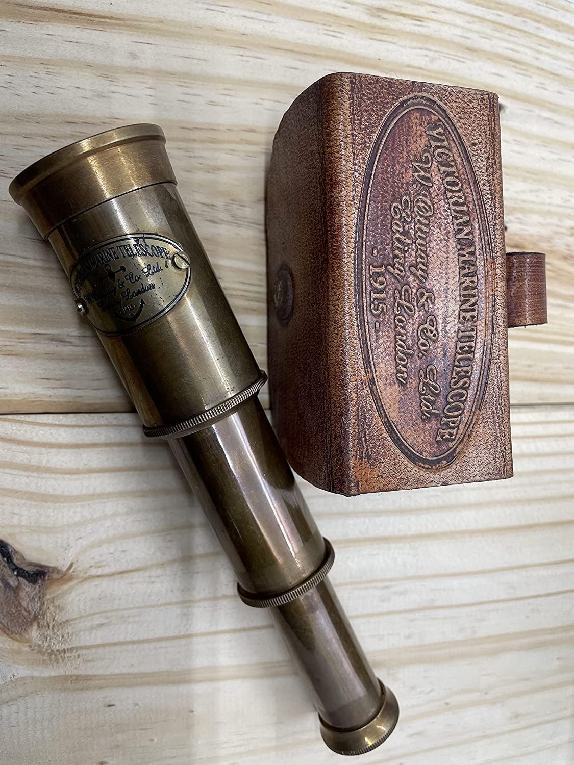 Vintage Brass Engraved Telescope with Leather Carry Case Nautical Handheld Pirate Spyglass Telescope for Traveling Camping Hiking Hunting Tool