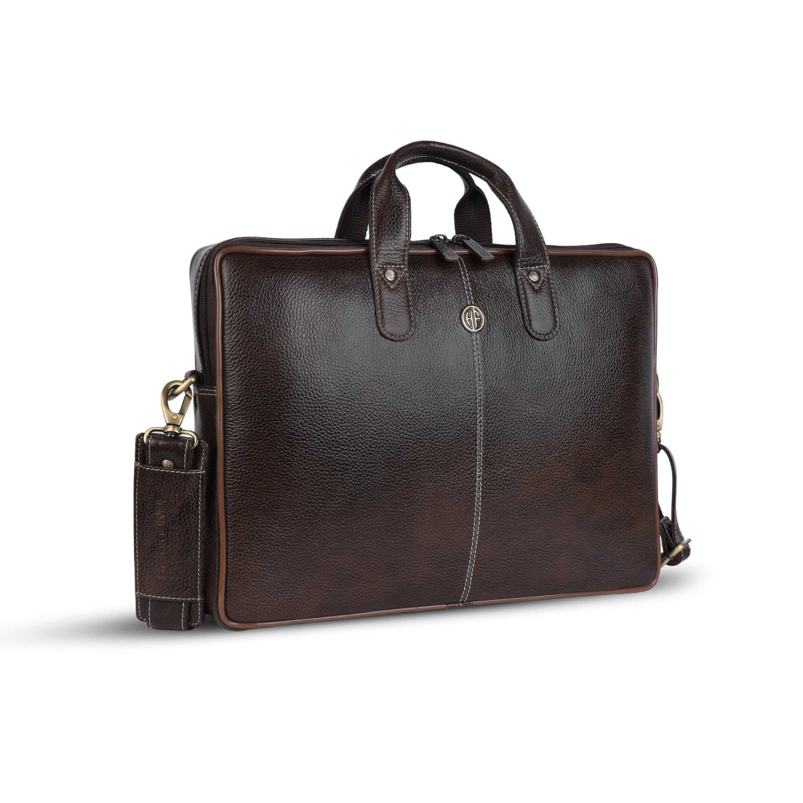HAMMONDS FLYCATCHER Genuine Leather Office Bag for Men - 15.6 Inch Laptop Bag, Professional Leather Bag - Adjustable Straps, Multiple Compartments - 1 Year Warranty - Timber Brown