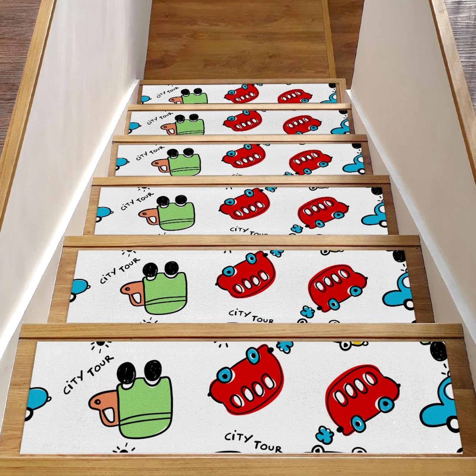 Alfombra para escaleras con diseño de coche: seguridad infantil y de mascotas en casa