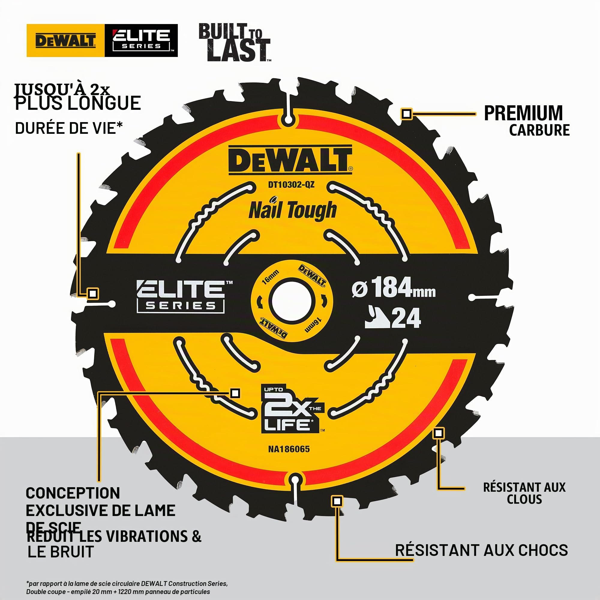 DeWalt DT10302-QZ Lame de scie portative 24WZ, Argent, 184/16mm
