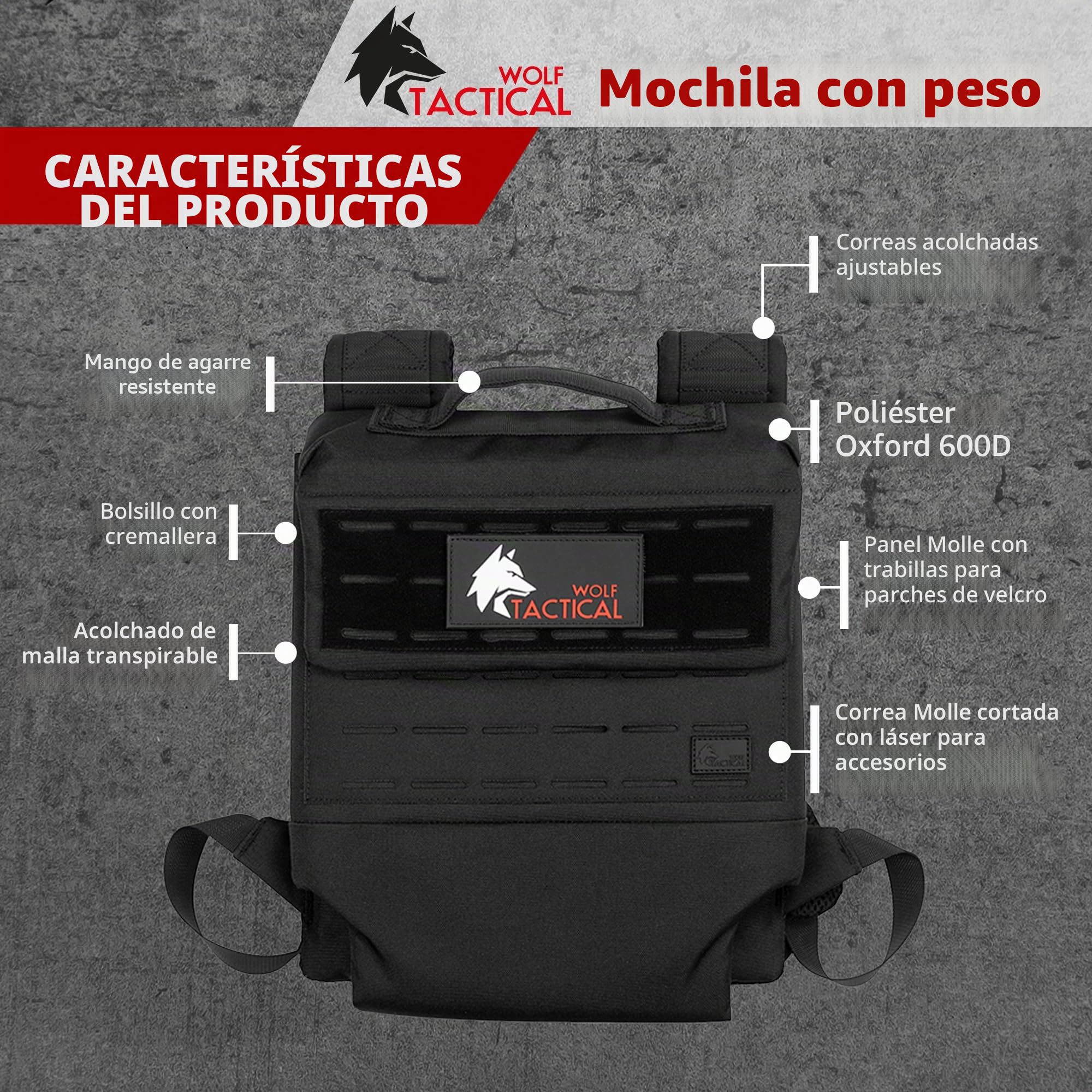 WOLF TACTICAL Mochila con peso para discos de ruck y pesas para correr, caminar, entrenamiento de fuerza