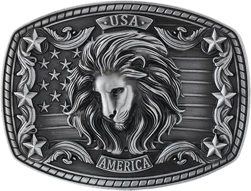Flipslo Cowboy Belt Buckles for Men American Flag Belt Buckle Vintage Lion Rodeo