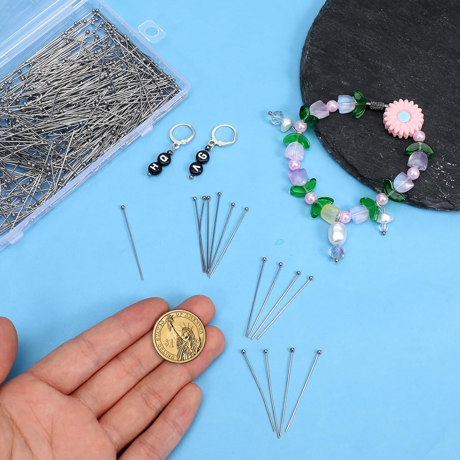 500 Pcs 40mm Ball Head Pins 304 Stainless Steel Jewelry Head Pins for Jewelry Making DIY Charm Beads Earring Necklace Bracelet (Silver)