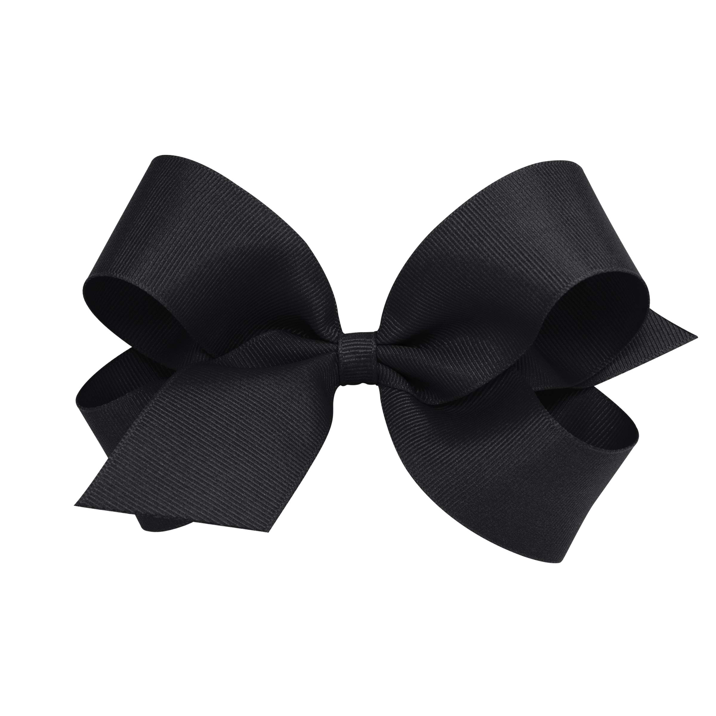 Wee Ones Girls' Classic Grosgrain Hair Bows with Plain Wrap Center, No-Slip Hair Clip, Handmade, Black, Large