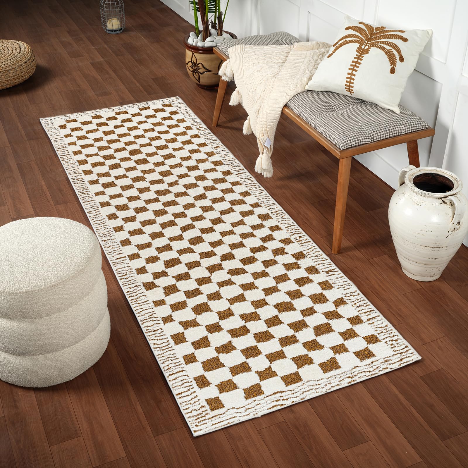 Scandi Modern EKTA Area Rug - Ivory/Off-White Checkered - 80x220cm - 100% Polyester
