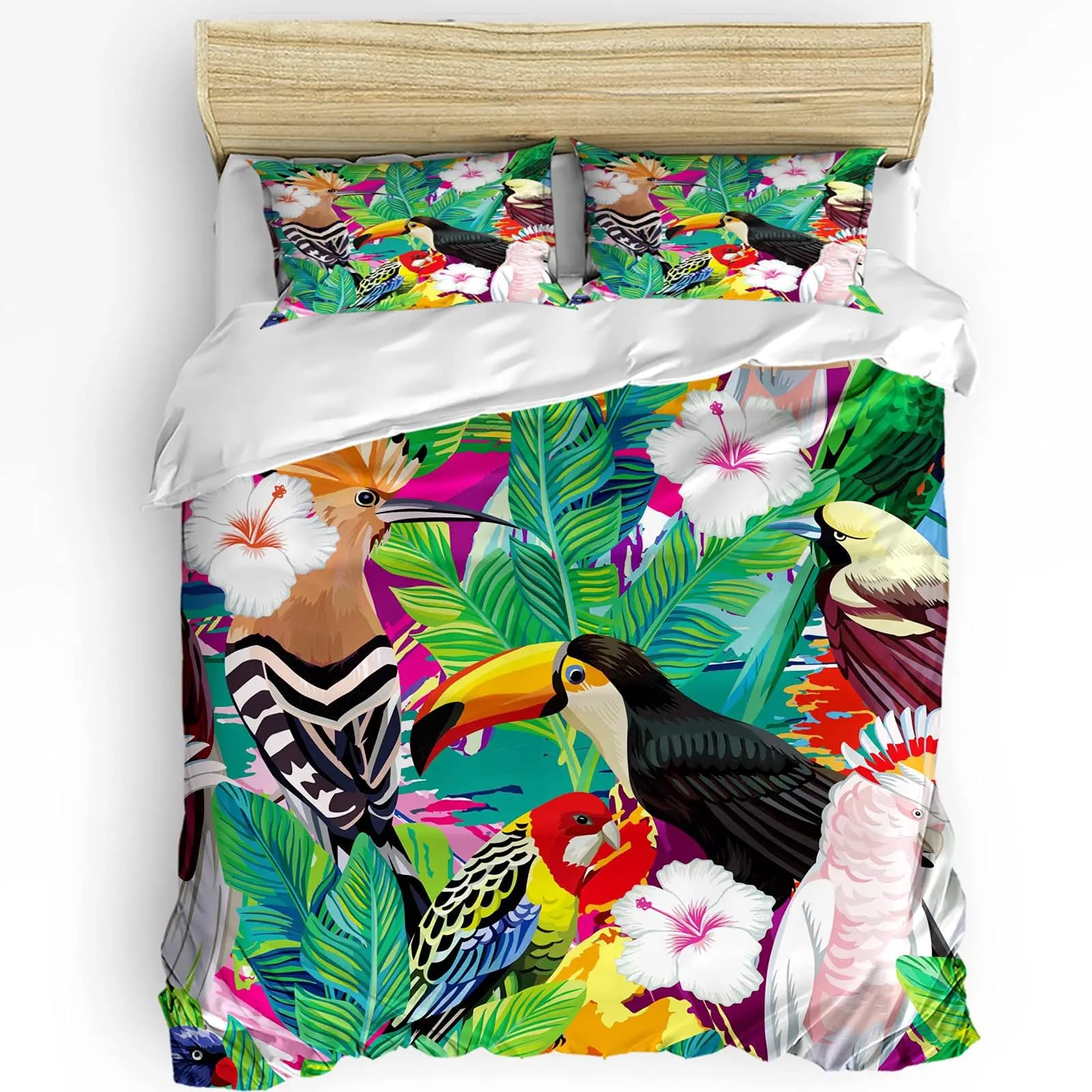 QBIDCSX Bedding Double Bed Set Toucan Bedding Double Bed Set - Microfibre Quilt Cover 230x220 cm - Comforter Cover with 2 Pillowcases(Double)