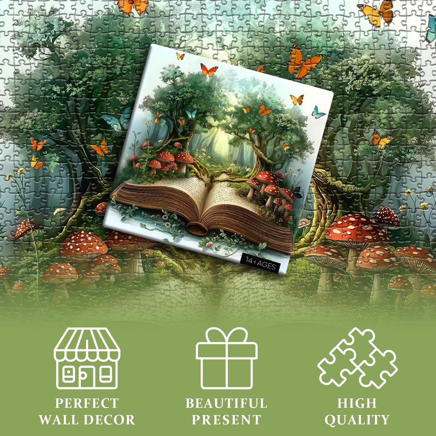 Mushroom Puzzles for Adults 1000 Pieces, Nature Book Puzzles Butterfly Plant,Vintage Mushroom Forest Jigsaw Puzzles Challenge