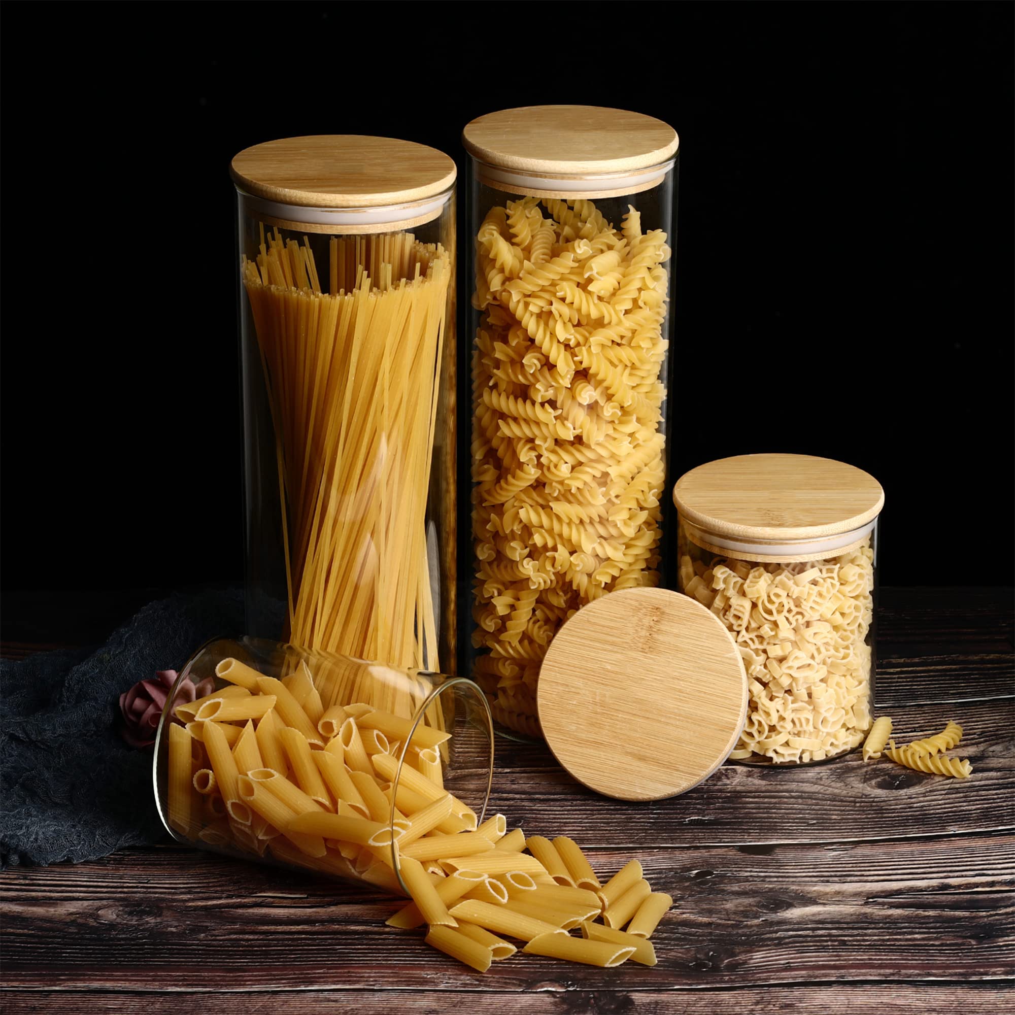 LIBWYS Spaghetti Glas mit Deckel 4er Set Pasta Vorratsgläser 5.6L in 2 Größen : 2000ml 800ml - Luftdicht Aufbewahrungsgläser Nudelglas