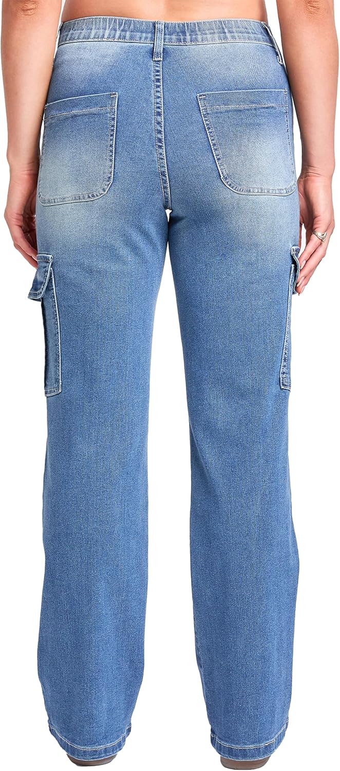 YMI Womens YMI Jeans Women's High Rise Elastic Waist Cargo Straight Leg Jeans - Image 4