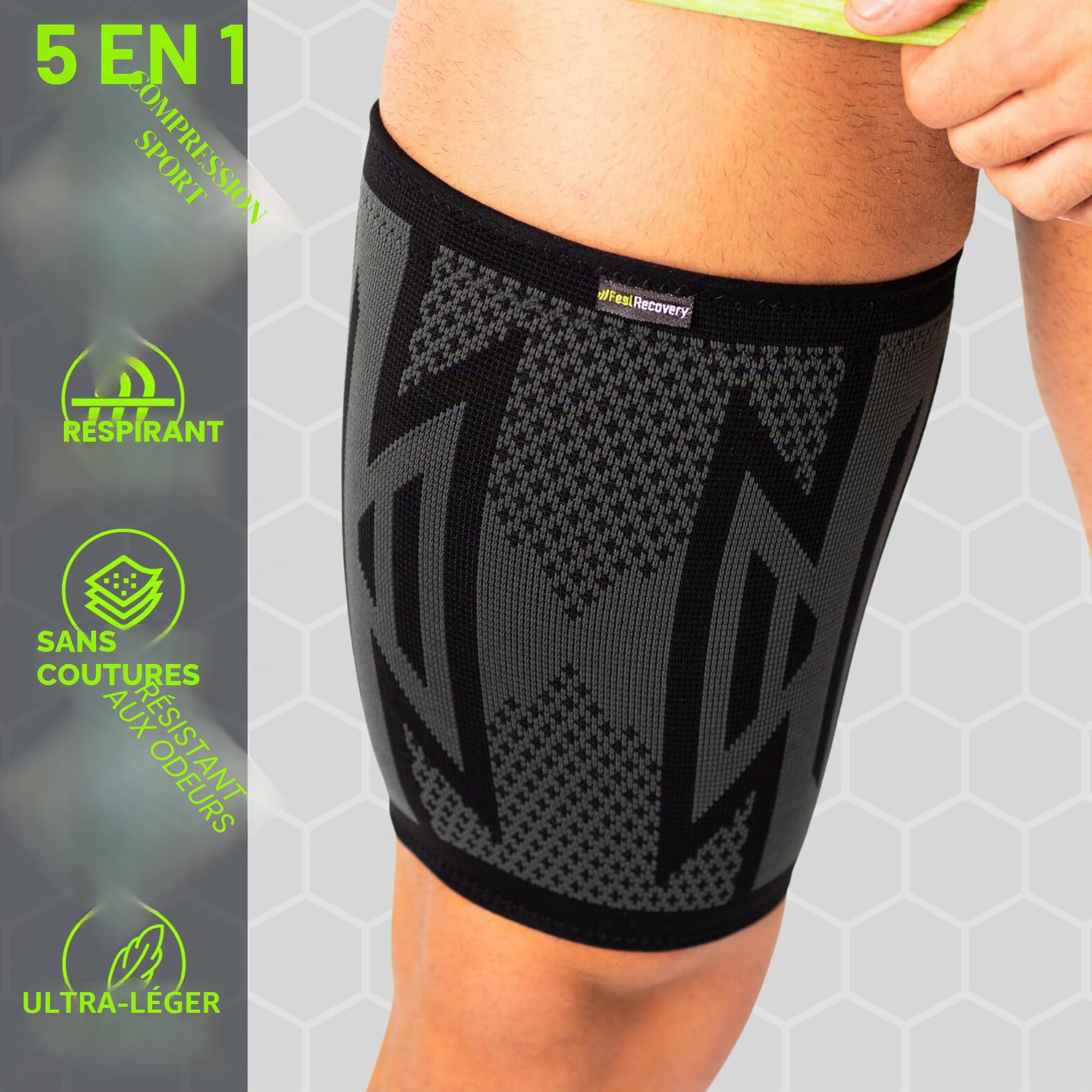2 Pack Manchon de Compression Cuisse Homme et Femme - Maintien Cuisse pour Soulager Douleurs Ischio-Jambiers, Quadriceps et L'Aine, Tensions Musculaires, Crampes et Running - Respirant et Antidérapant