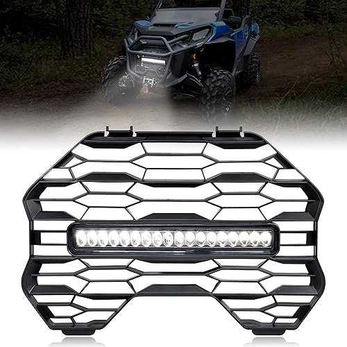 SAUTVS Parrilla de malla frontal con barra de luz LED para Can-Am Commander 2021+, rejilla de malla negra con barra de luz LED para Can Am Commander