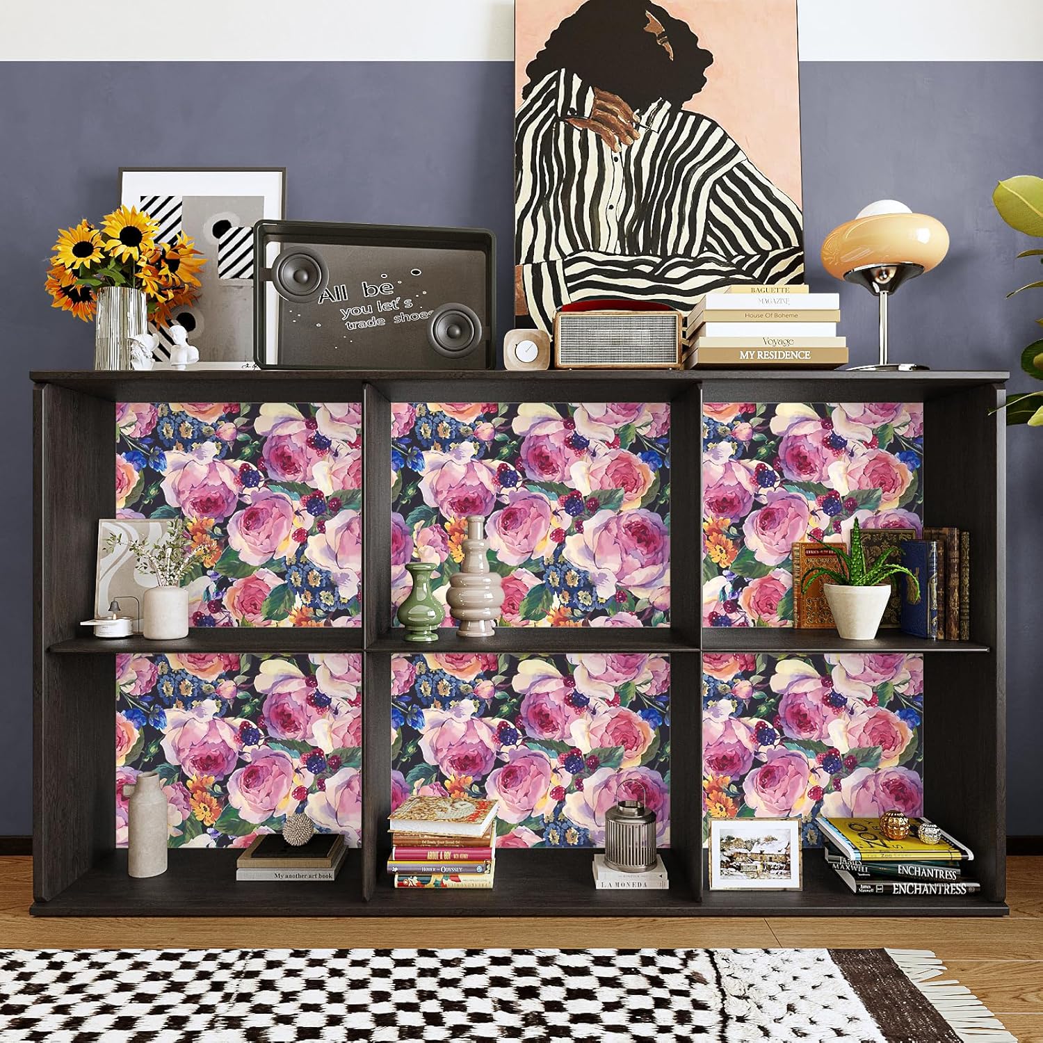 VaryPaper 17.7"x315" Dark Floral Wallpaper Peel and Stick Vintage Watercolor Peony Wallpaper Self Adhesive Flower Contact Paper Removable Floral Wall Paper for Bedroom Living Room Accent Wall