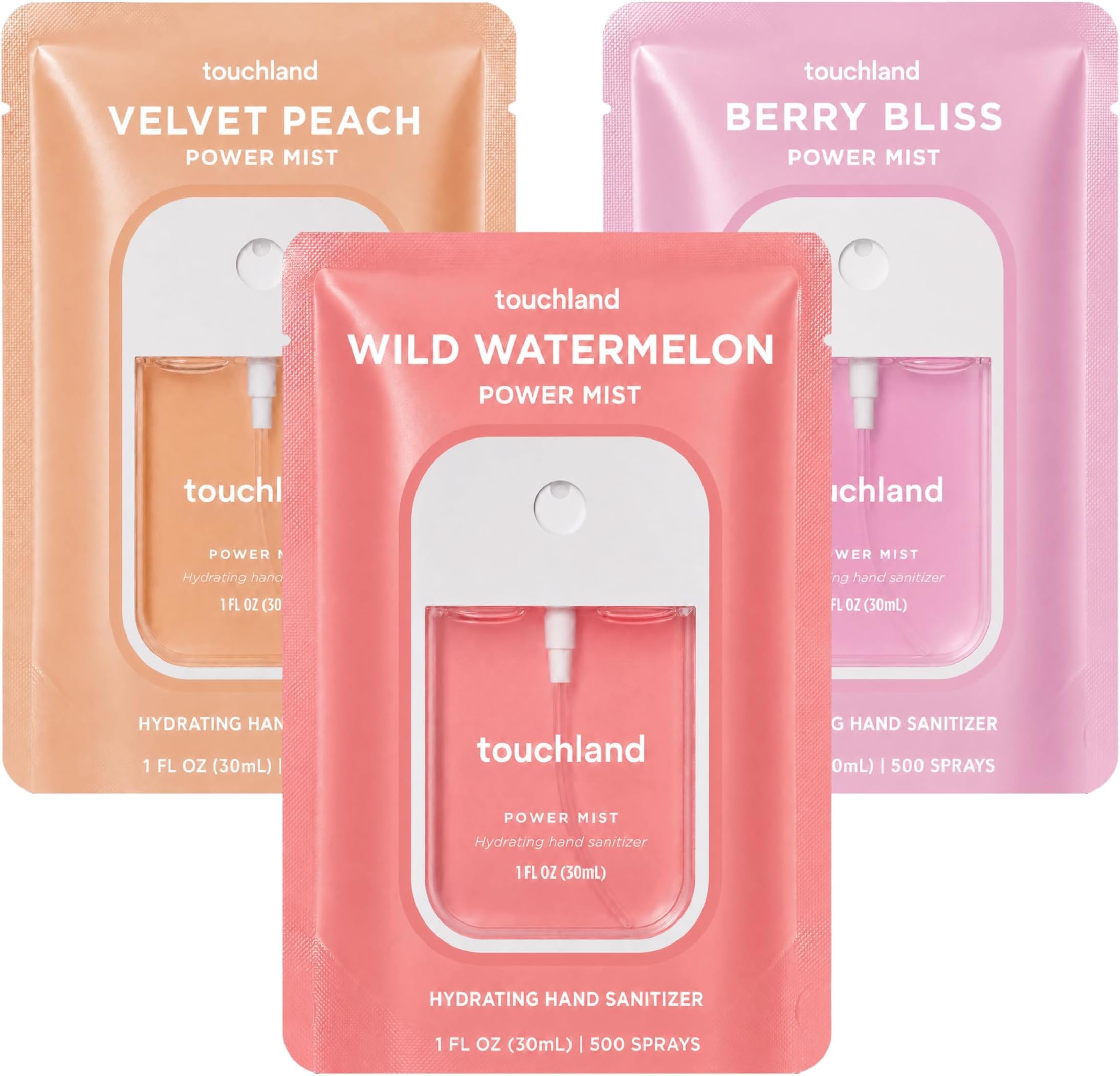 Touchland Juicy Trio Hydrating Hand Sanitizer Spray Set Travel Size