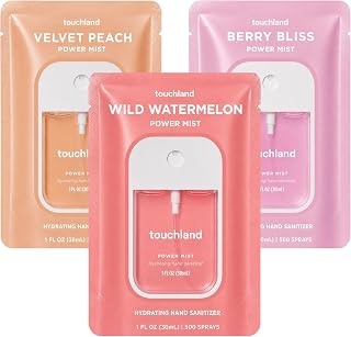 TSA ready Power Mist with skincare benefits. Velvet Peach, Berry Bliss and Wild Watermelon. Touchland Juicy Trio Hydrating Hand Sanitizer Spray Set Travel Size B09YT2H35S