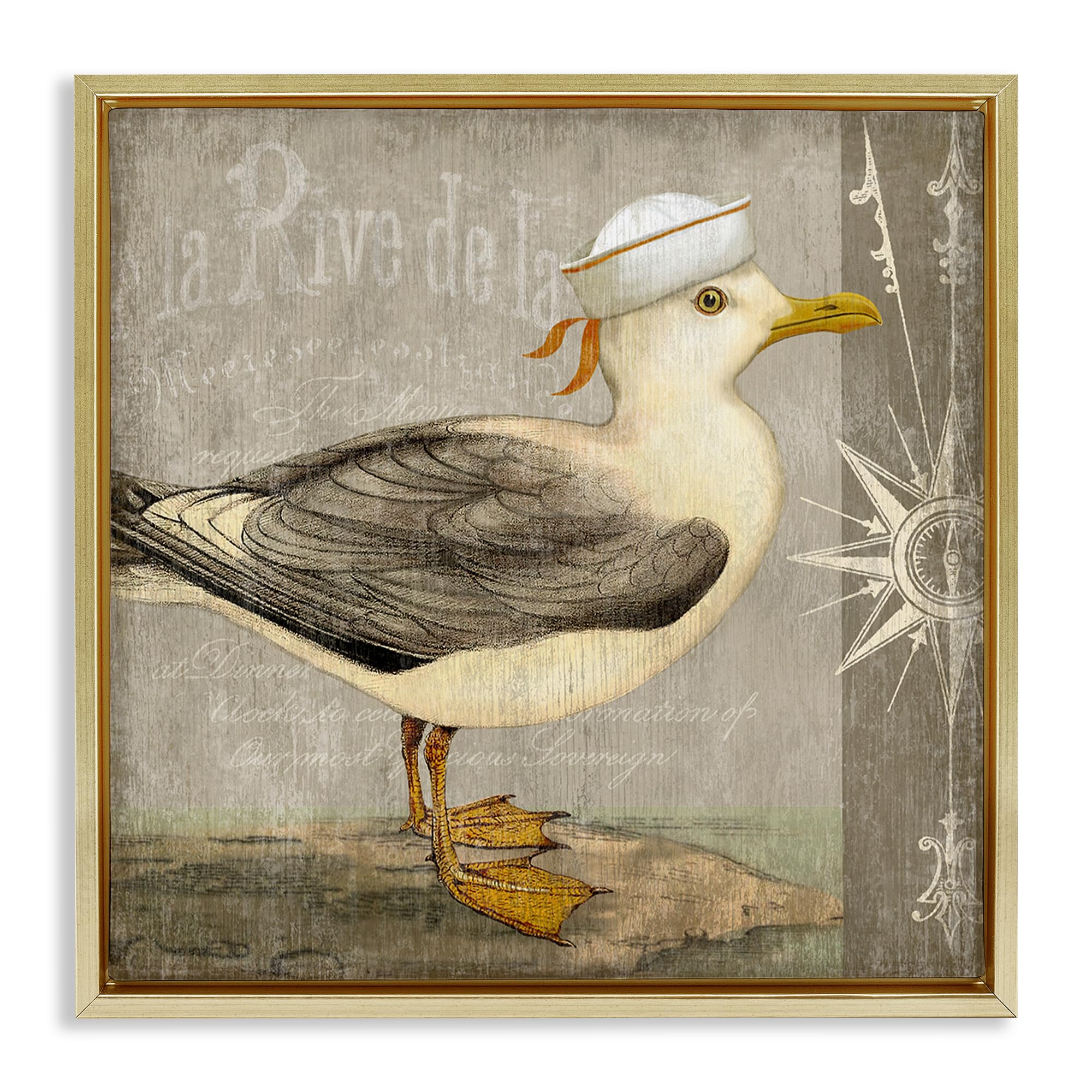 Stupell Industries Metallic Gold (Matte) 'Rustic Little Seagull'| Floating Frame Canvas Art
