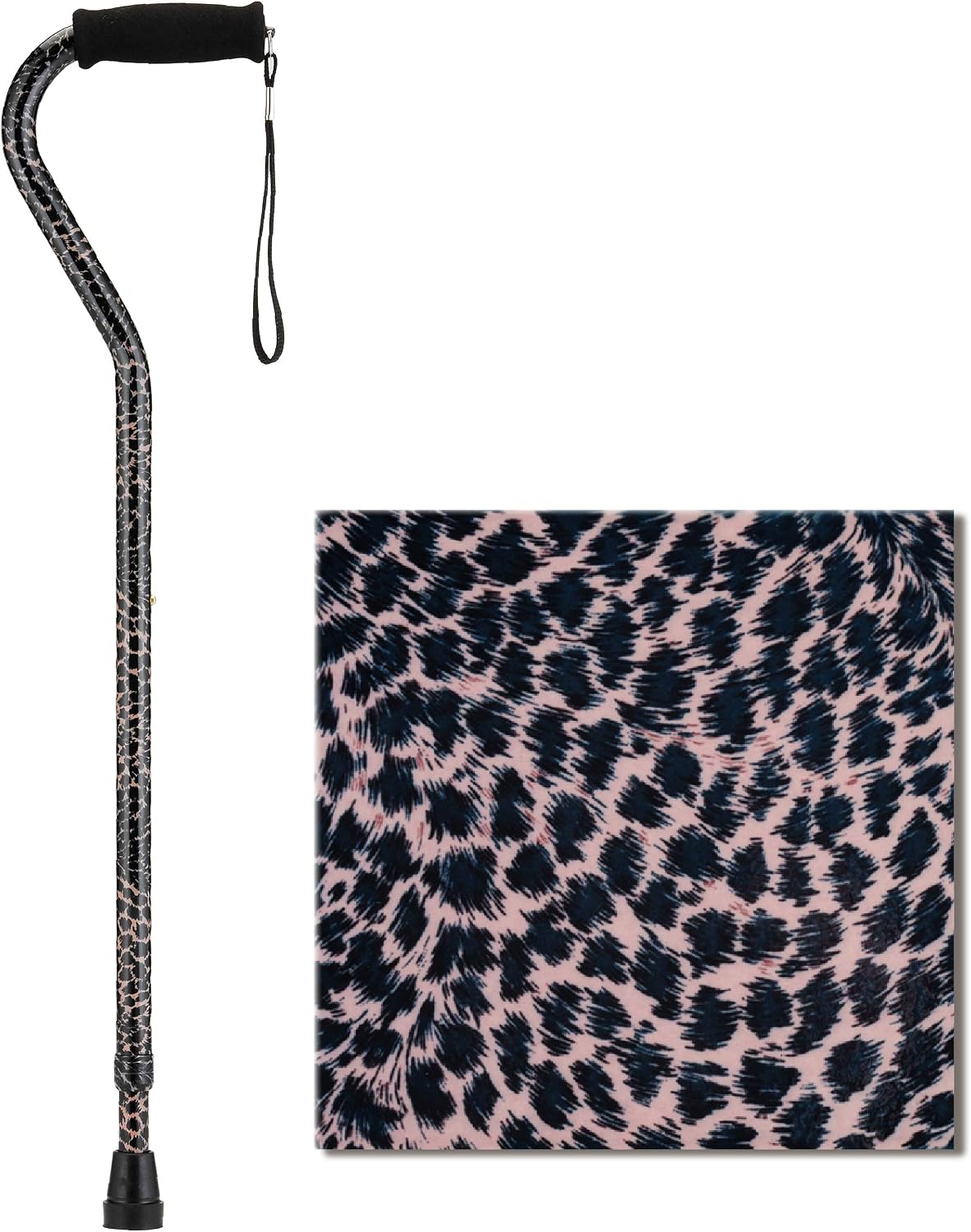 NOVA Designer Walking Cane with Offset Handle, Lightweight Adjustable Walking Stick with Carrying Strap, “Leopard” Design, 1 Count