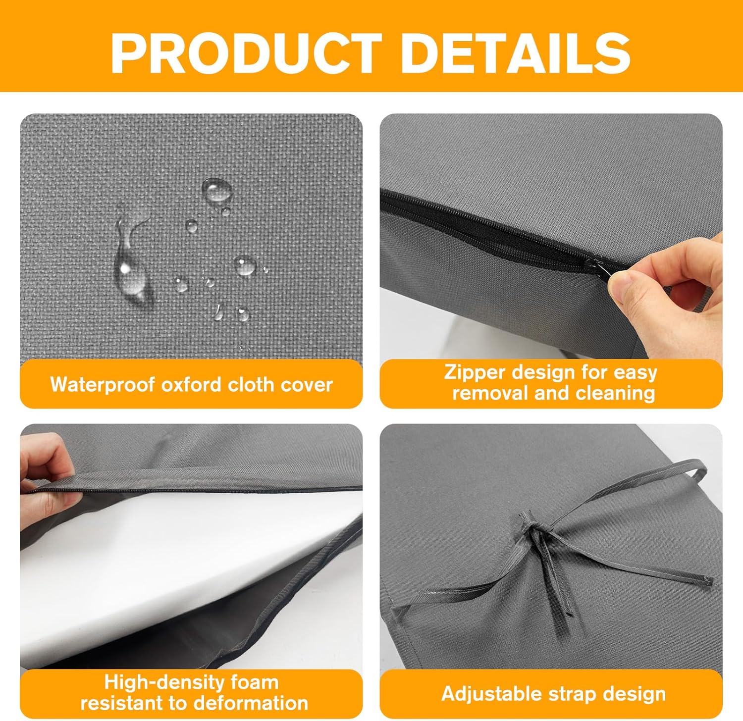 4-Piece Breakfast Nook Cushion Set, Water-Resistant & Removable Covers Breakfast Dining Nook, High-Density Foam Includes Straps Fits Corner Bench & Dining Set (Grey)