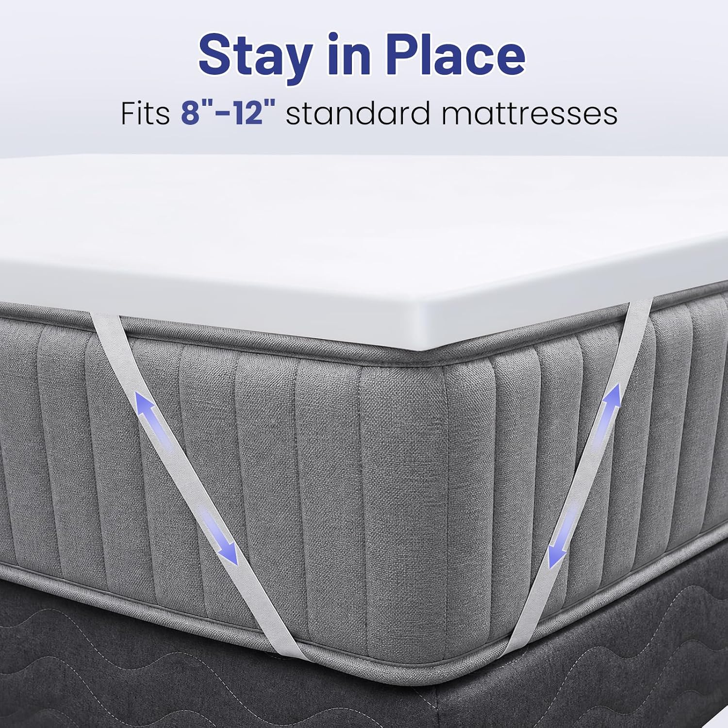 ENITYA 76"Lx76"W Twin to King Mattress Topper with Washable Cover, White