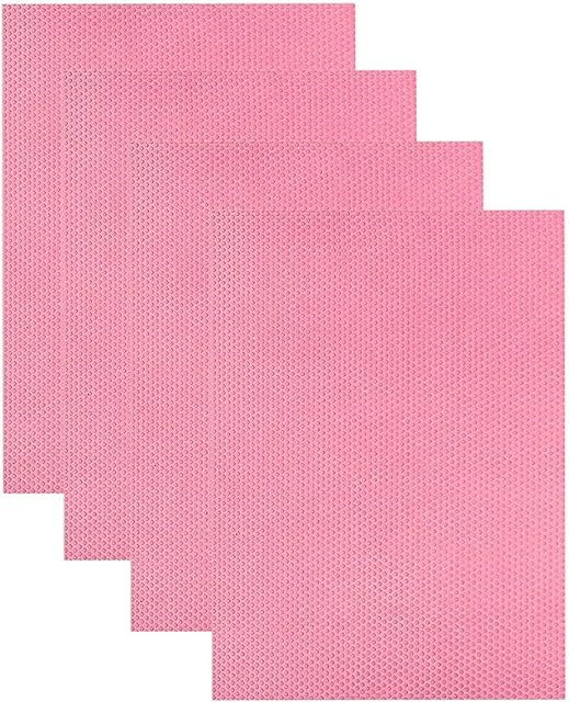 MOHID Fridge Liner Mat Kitchen Salad Drawer Fresh Food Saver Antifouling Refrigerator Drawers Pad Antibacterial Washable Non Slip Mats for Home,Kitchen, Cabinet & (4 Pcs, Transperent Pink)