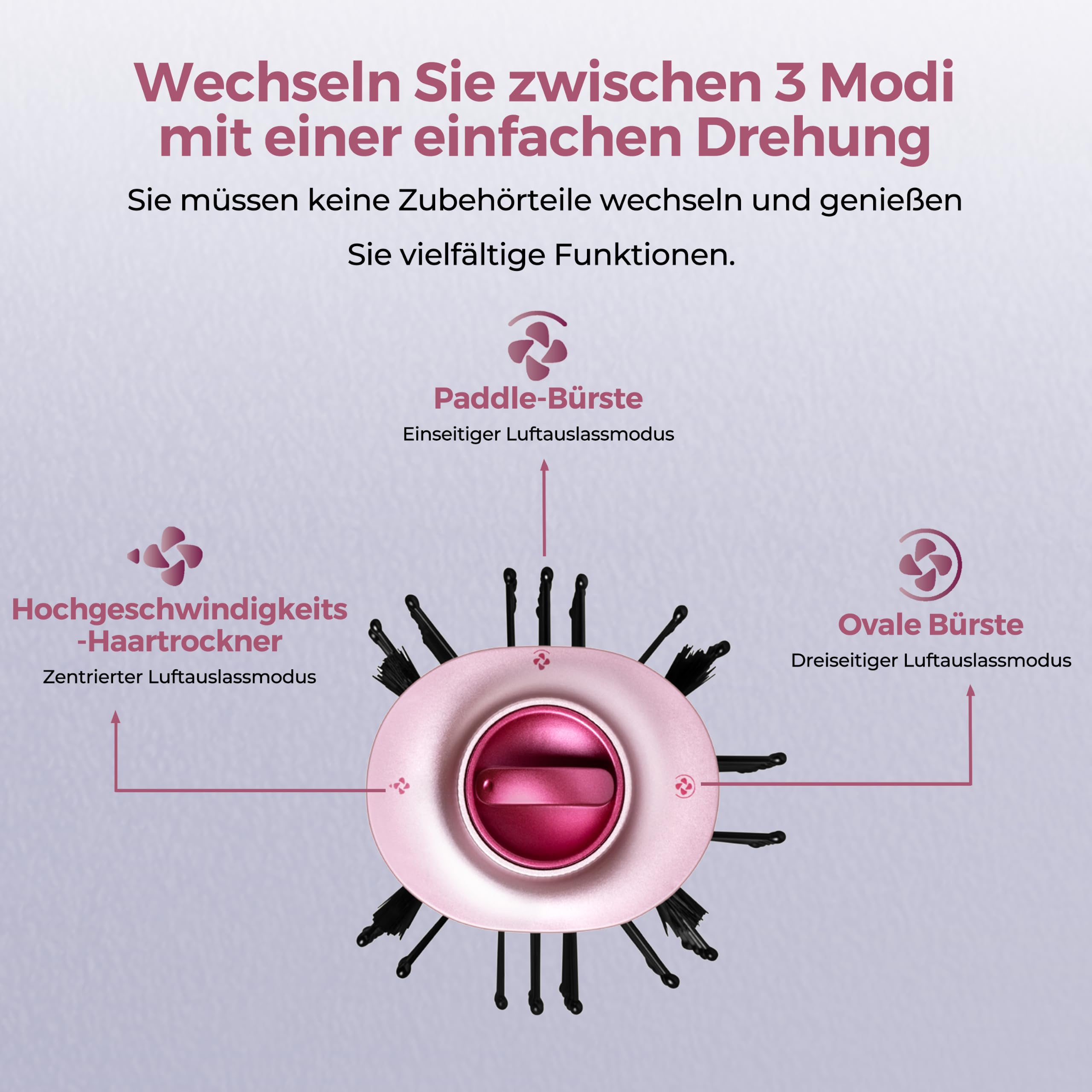 Szczotka do suszarki na gorące powietrze – lekka szczotka z ciepłym powietrzem do szybkiego suszenia, objętości, loków i wygładzania; funkcja 3 w 1, technologia jonowa, silnik o prędkości 11 000 obr