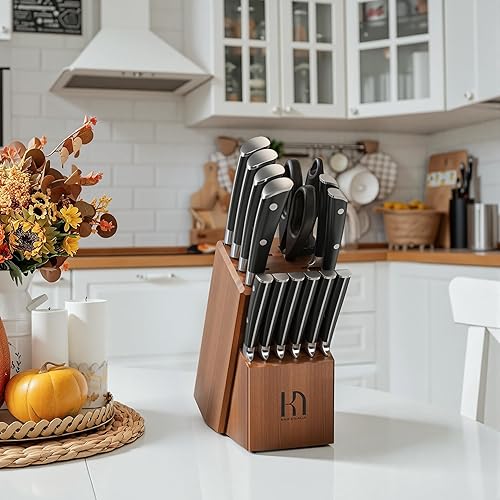 Miniatura 2 de KnifeSaga - Juego de cuchillos de cocina de acero inoxidable de alto carbono japonés de 15 piezas con bloque y afilador, juego de cuchillos de chef