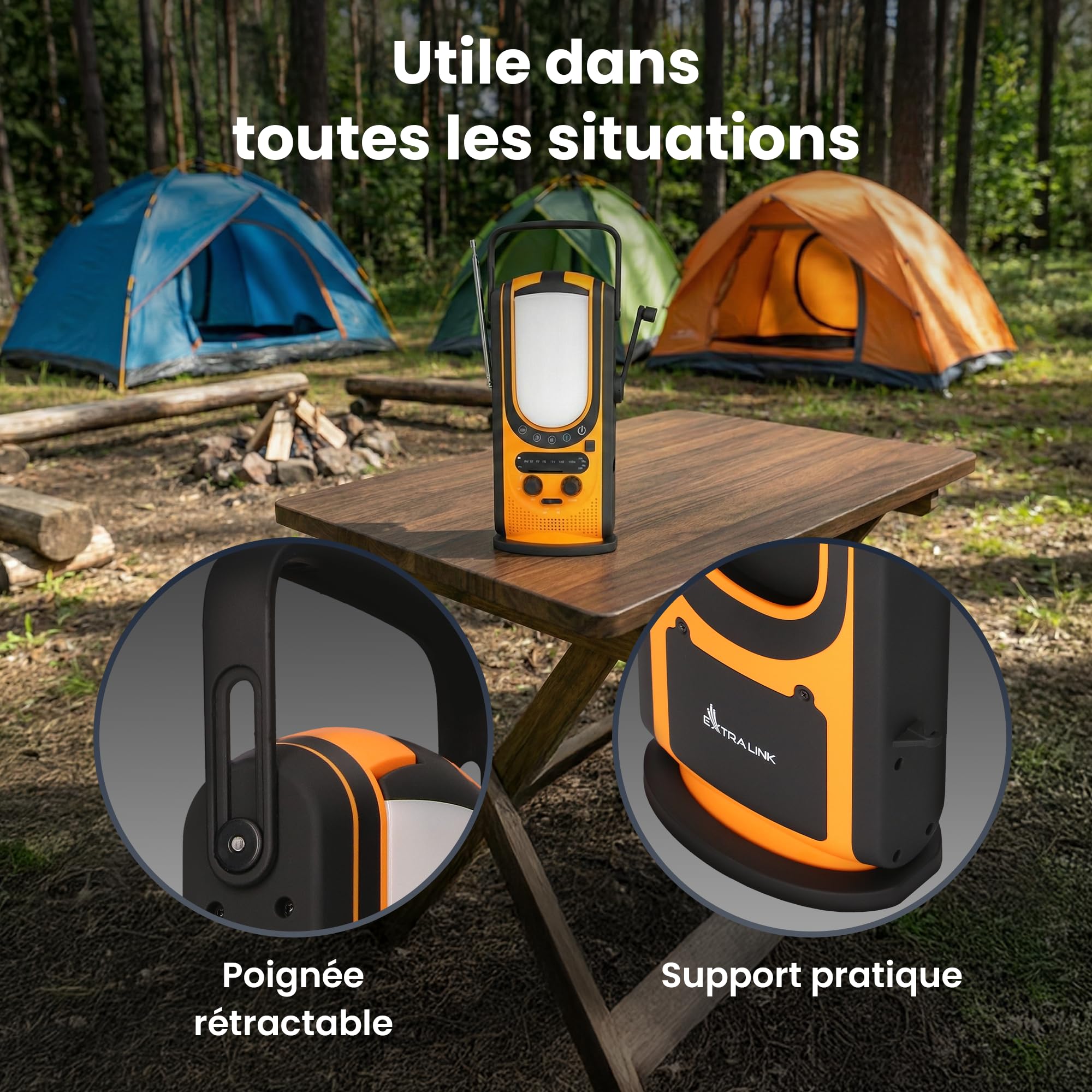Extralnik Radio Solaire & Radio manivelle avec powerbank 6000mAh, 6 Modes de Charge, USB C, Lampe de Poche & Lampe de Lecture, Alarme SOS, équipement d'urgence, Outdoor, Camping