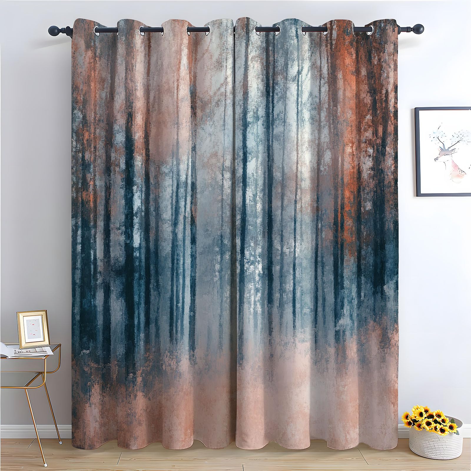 WQBQKKX Abstract Line Curtains for Living Room Trees Curtain for Bedroom Flowers Green Leaf Eyelet Thermal Insulated Drapes-52 W x 96" L (Pack of 2)