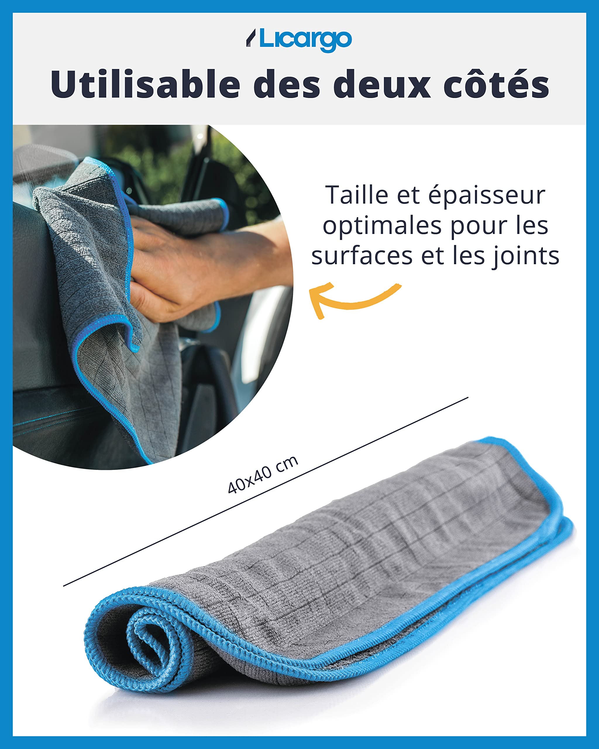 LICARGO Lot de 24 chiffons en microfibre pour voiture - Non pelucheux et | Chiffon en microfibre polyvalent 40 x 40 cm, entretien de la voiture intérieur et extérieur, doux pour la peinture