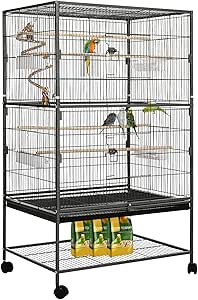 Papa Simba Vogelkooi, Vogelkooi, Vogelvolière, Parkiet, Vogelkooi Met Standaard 46 X 35 5 X 158 5 Cm 360 Graden Draaibare Wielen Zwart Hm Yahee 591628