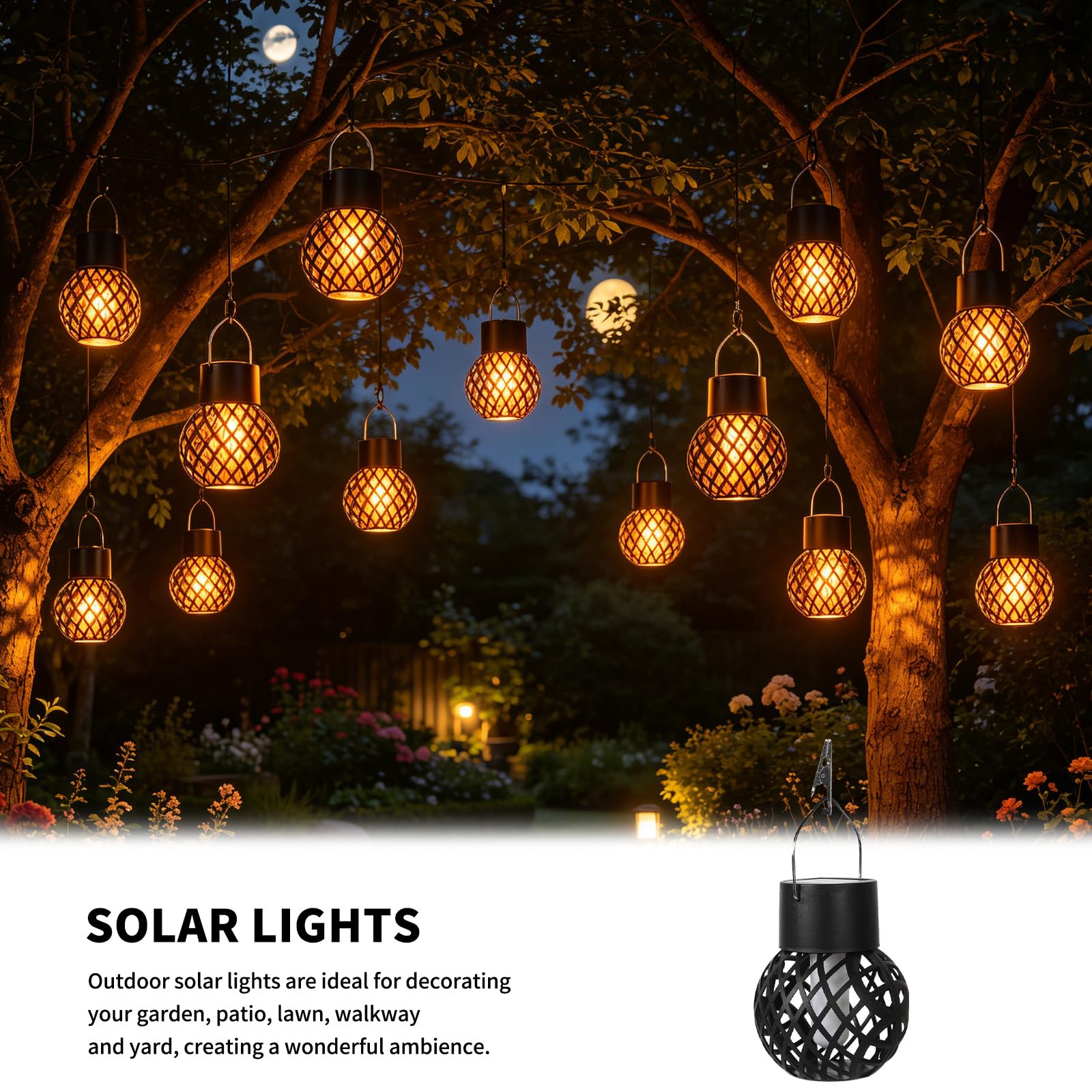 Solarlampen für Außen Hängend,8 Stück Solar-Hängeleuchten,Solar Hängeleuchte für außen,Mit Clip,Solar Hängelampe,Wasserdicht für Außen Deko,Balkon,Party Dekoration,Höfe,Zäune,Baum,Garten