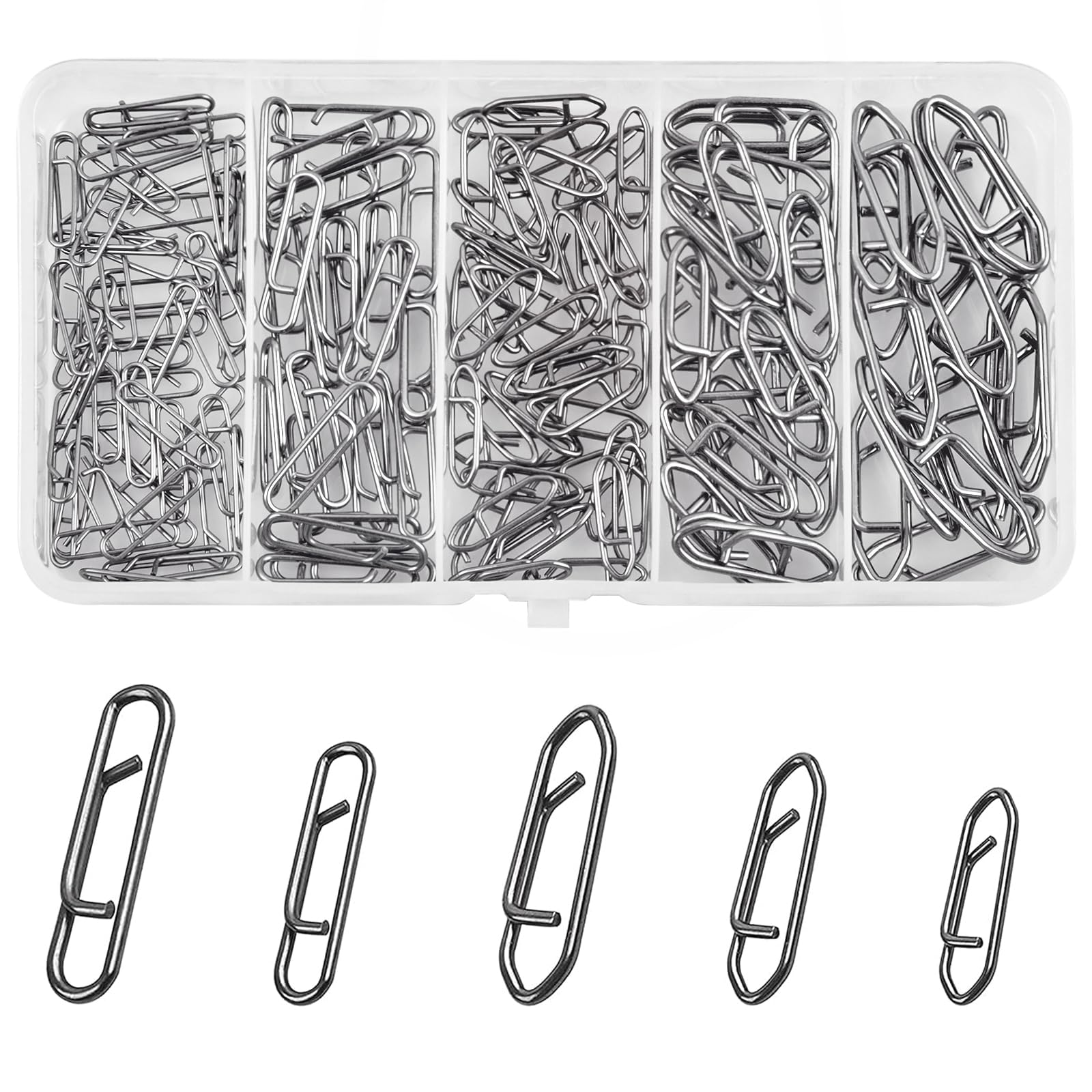 JSHANMEI 130pcs Fishing Power Clips Kit, High Strength Speed Clips Fishing Snaps Stainless Steel Quick Change Connector Lures Fast Link Snaps for Freshwater Saltwater