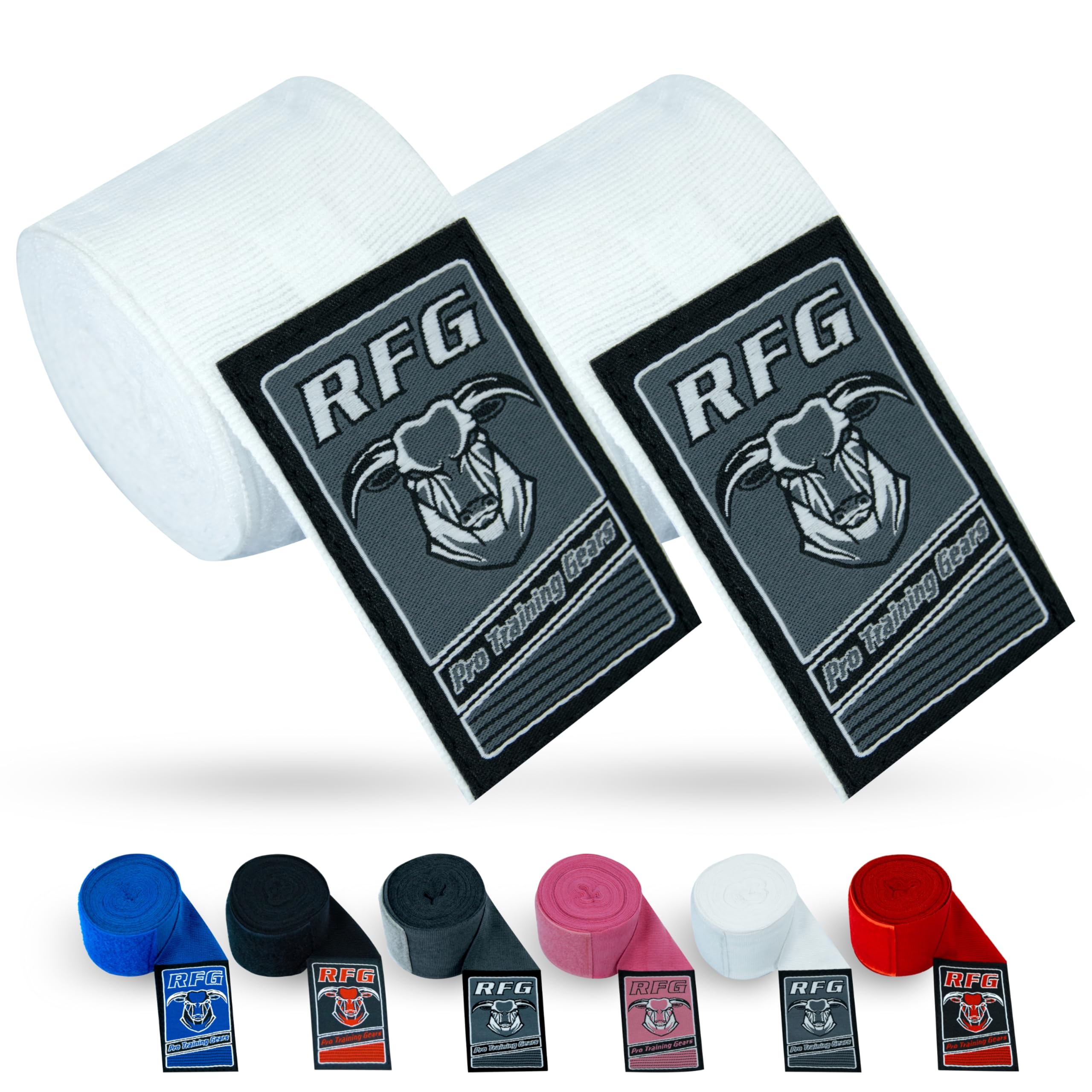RFG Gears Boxing Hand Wraps, 2.5m, 3.5m & 4.5m Elastic Thumb Loop Bandages, Wrist Protection, Muay Thai MMA Kickboxing Martial Arts Training Inner Gloves