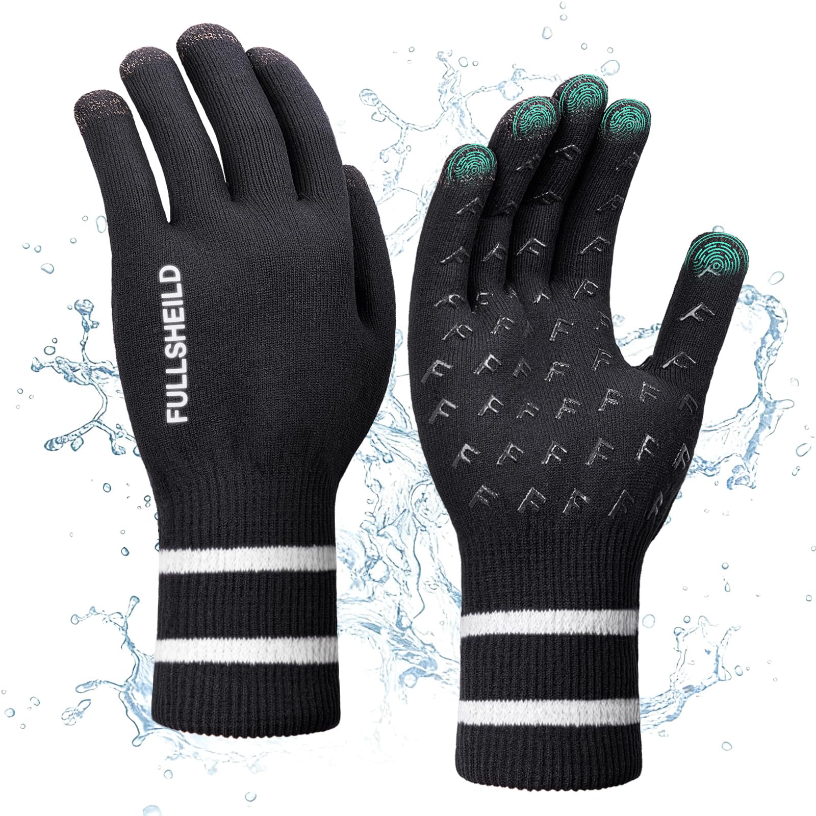 Fullsheild Waterproof Merino Wool Gloves for Men Non-Slip Touchscreen Knit Gloves for Fishing, Hiking, Hunting, Work