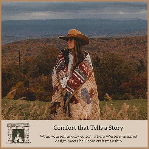 Miniatura 8 de Paseo Road Home on The Range Juego de cama occidental de 2 piezas con edredón y funda de almohada, tamaño individual, diseño geométrico de bisonte