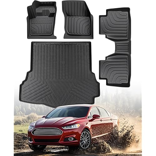 Floor Mats & Cargo Liner for Ford Fusion 2016 2015 2014 2013 Rubber Trunk Carpet, All-Weather Protection Waterproof Anti-Slip Full Set Car Mats for Ford Fusion Accessories 2013-2016 (Not for Hybrid)