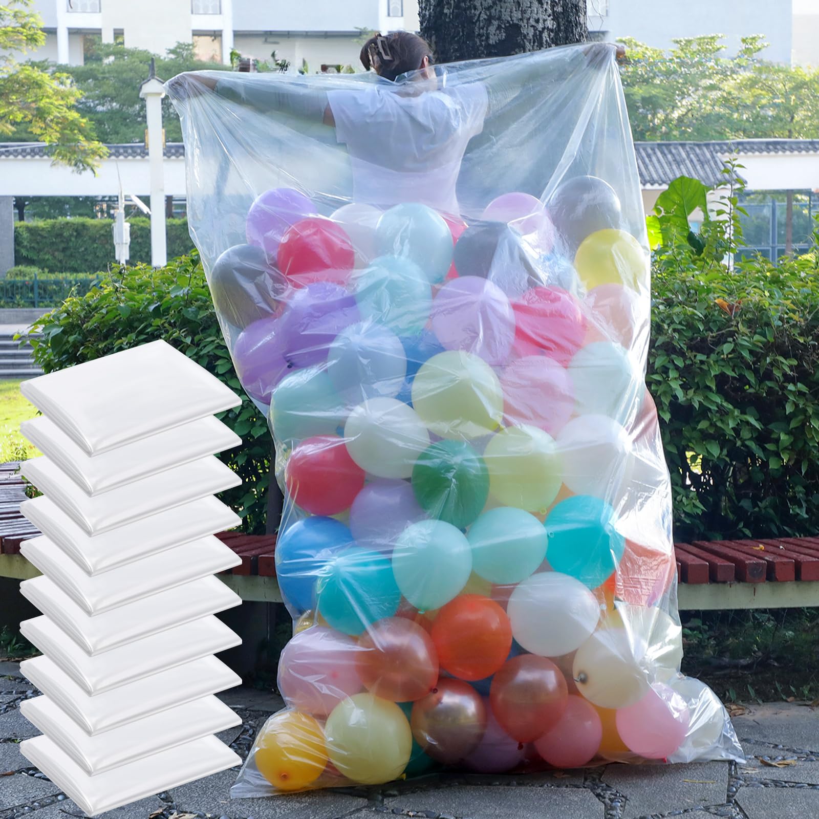 Balloon Transport Bags, Large 98.4x59 Inches, Reusable Clear Plastic Bags for Balloon Arch Storage, Carrying, Transfer (4)