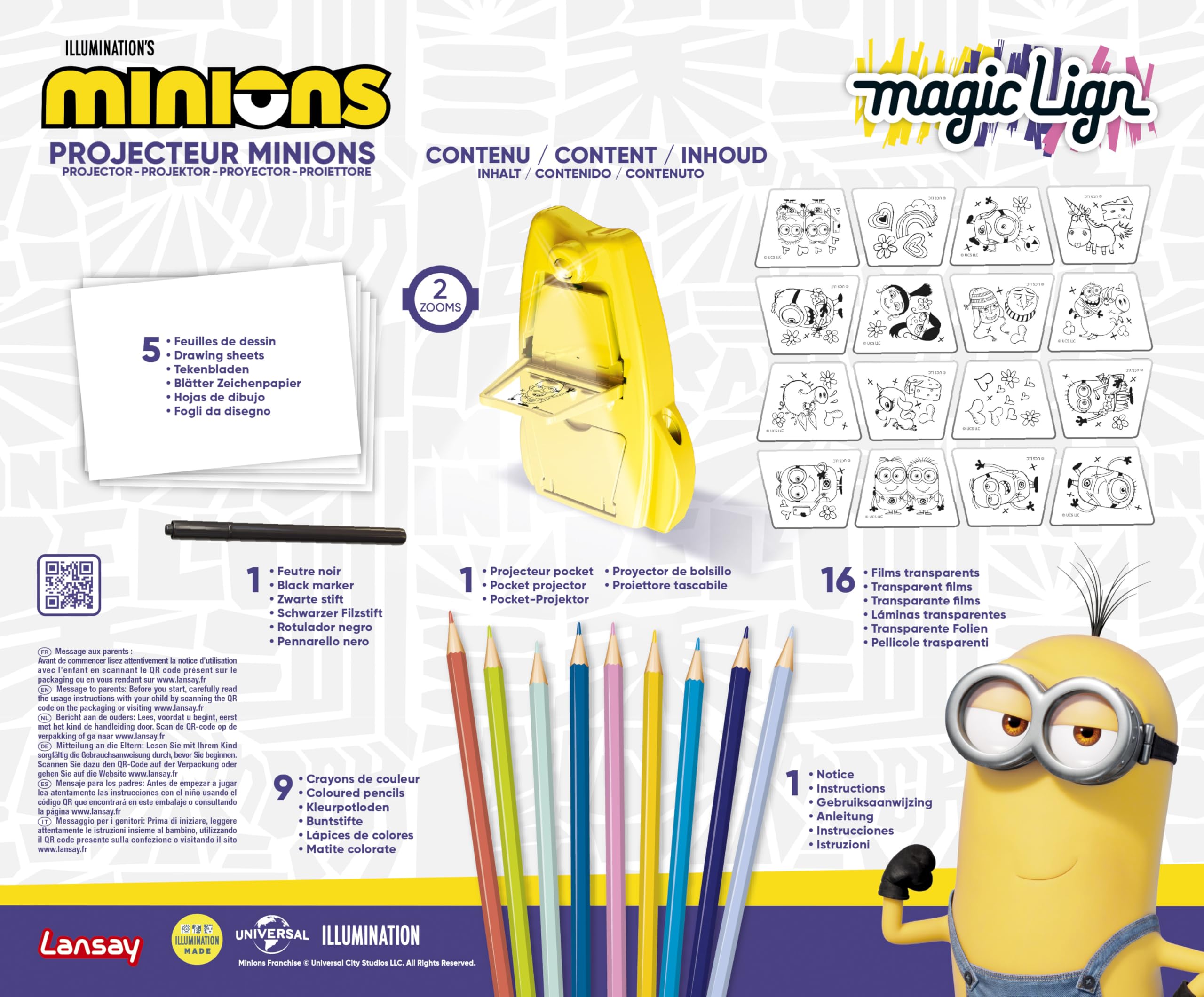 Lansay Magic LIGN Proyector Minions – Dibuja A Tus Personajes Favoritos Sin Pantalla, Con Plantillas Y Doble Zoom, Para Niños Desde 5 Años