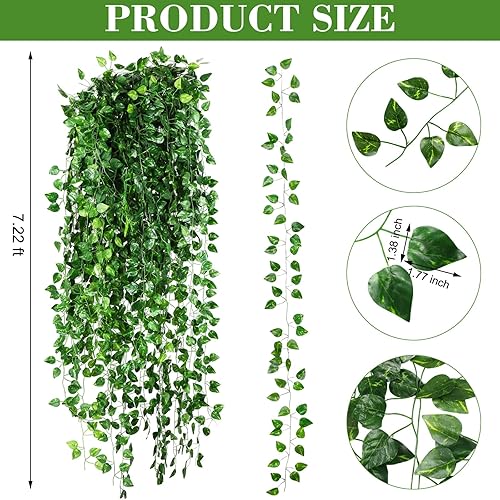 Miniatura 3 de Yuxung Paquete de 200 guirnaldas de hiedra artificial de 1444 pies para dormitorio, enredaderas artificiales colgantes con hojas falsas, plantas