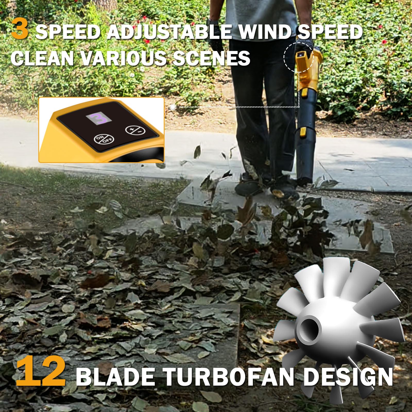MOK Soplador de hojas inalámbrico, motor sin escobillas de 560 CFM/150 MPH, soplador de hojas eléctrico inalámbrico con 2 baterías de 21 V 4.0 Ah y cargador, 3 velocidades variables, soplador para