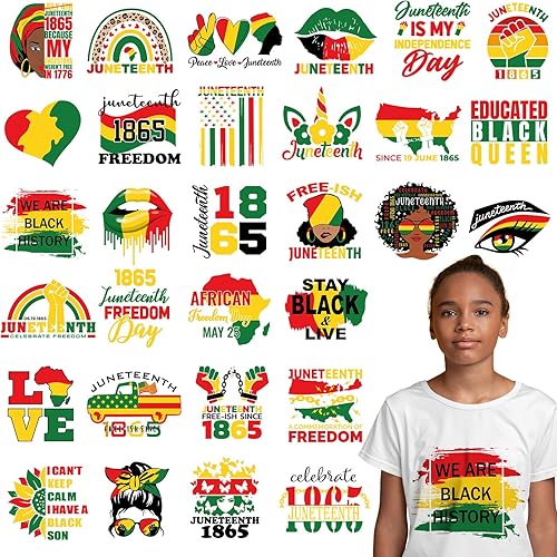 Panelee Juneteenth - Parches para planchar con transferencia para planchar del mes de la historia negra, apliques de transferencia de calor para