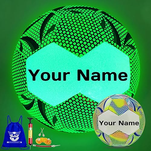 Balón de fútbol personalizado que brilla en la oscuridad, regalo personalizado con nombre, texto o logotipo para fanáticos del fútbol, hombres,