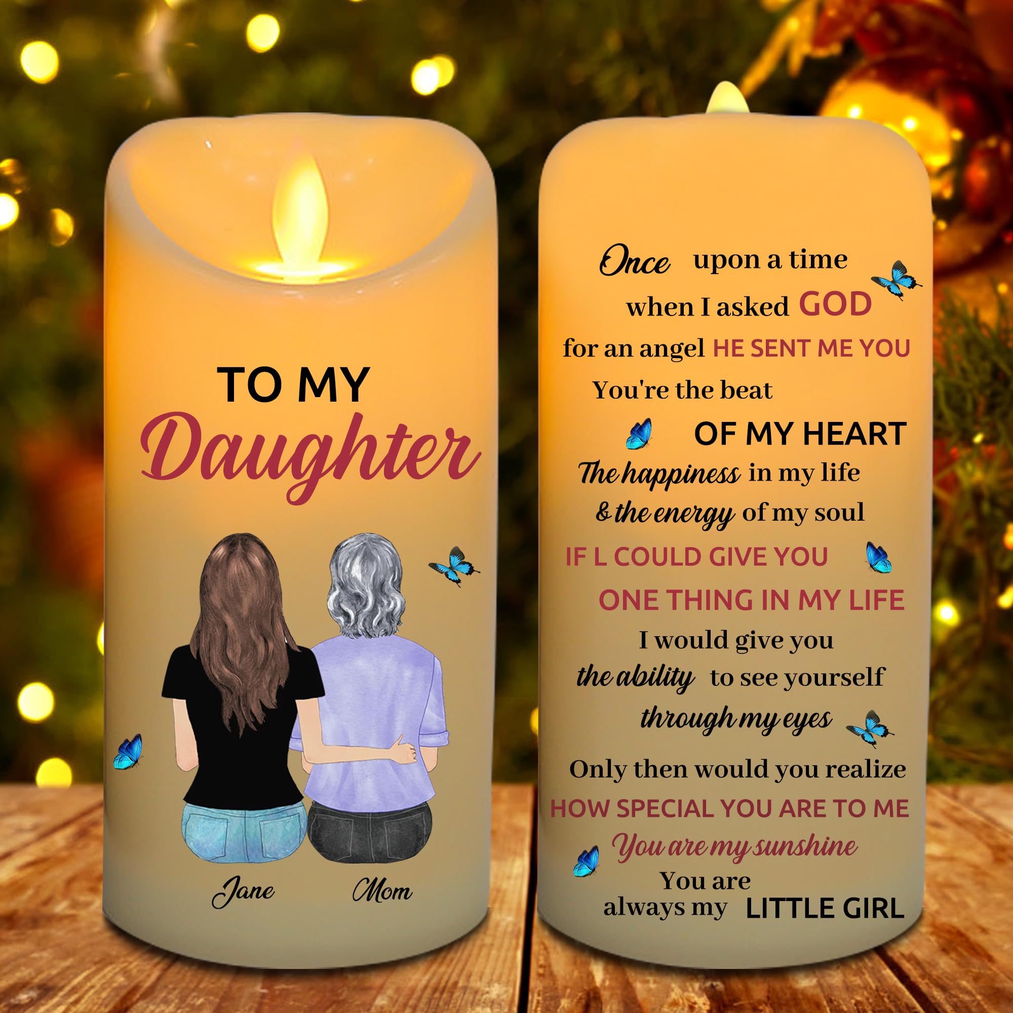 NOONATIVE to My Daughter Candle,Personalized Custom LED Flameless Candle with Name Portrait,Gift for Daughter