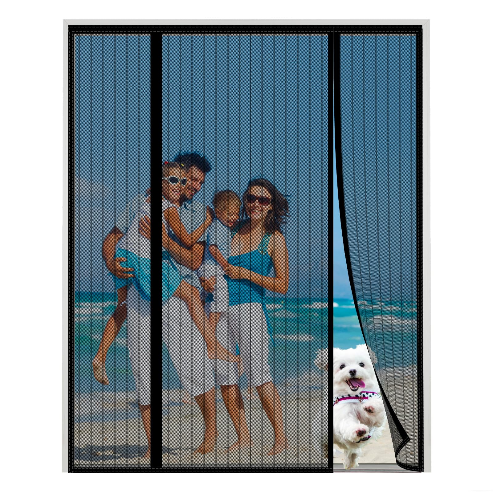 XDMYGTT Anti Mosquito Mesh Fly Curtain, Black Double Door Screen Curtain for Sliding Door with Powerful Magnets and Full Frame Magic Tape, for Patio Door, French Door, Shut Automatically, 270x250cm — image 1