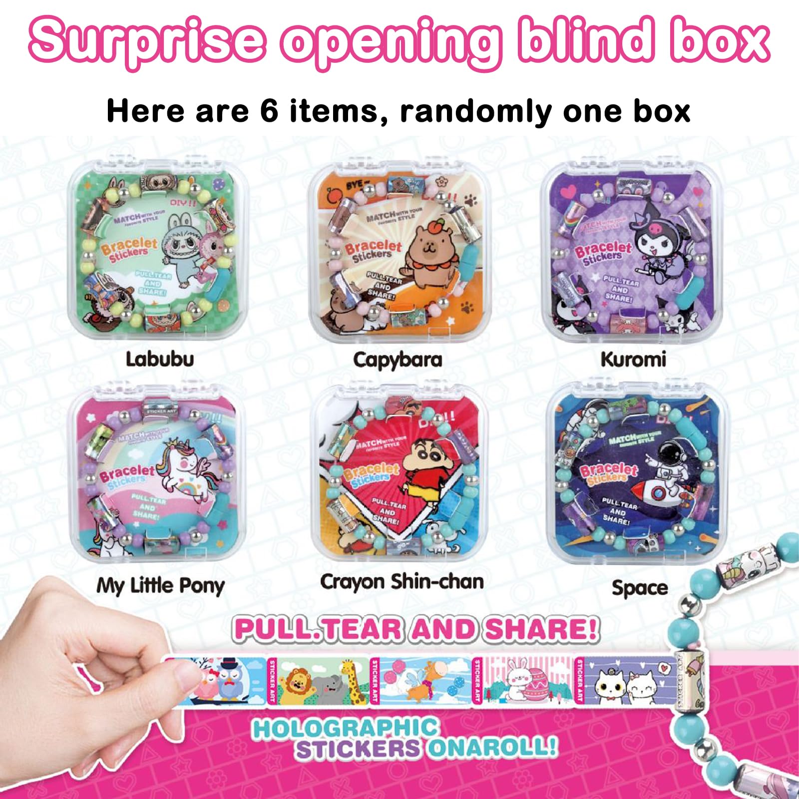 Sticky Rolls Bracelet, DIY Sticker Making Kit for Kids, Wearable Crafting Fun with 50pcs Random Sticker Bracelets, Creative Jewelry Making Set for Girls, Adjustable Bangles for Kids