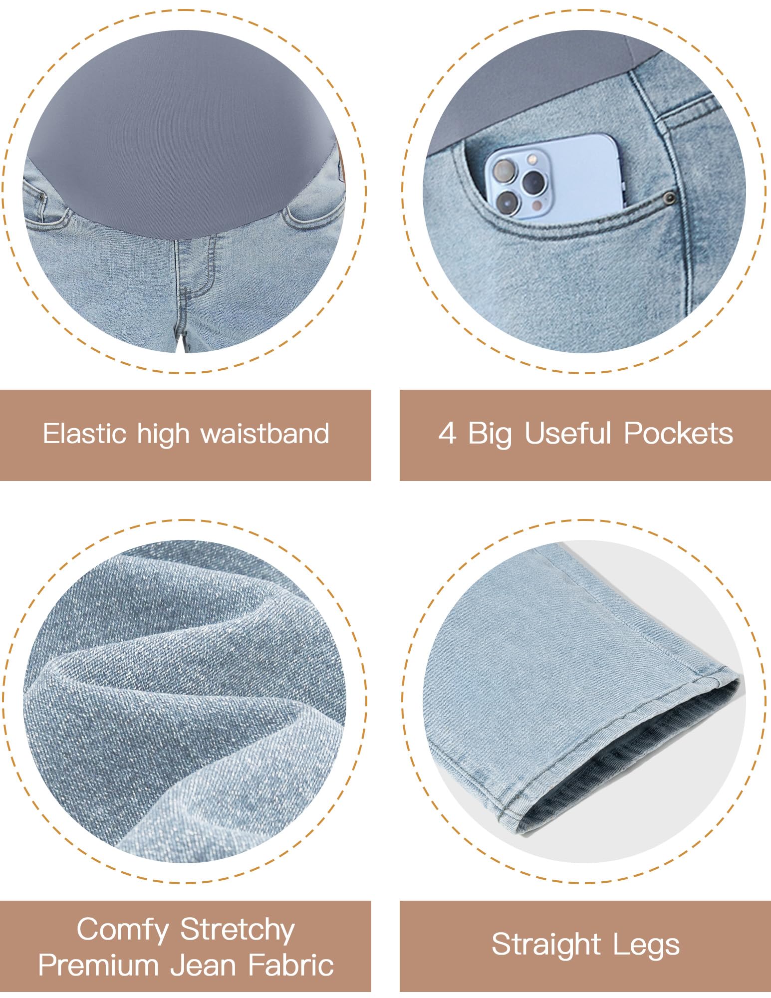 POSHGLAM Umstandsjeans für Damen, gerades Bein, 76,2 cm über dem Bauch, bequeme Stretch-Denim-Hose, S-XXL
