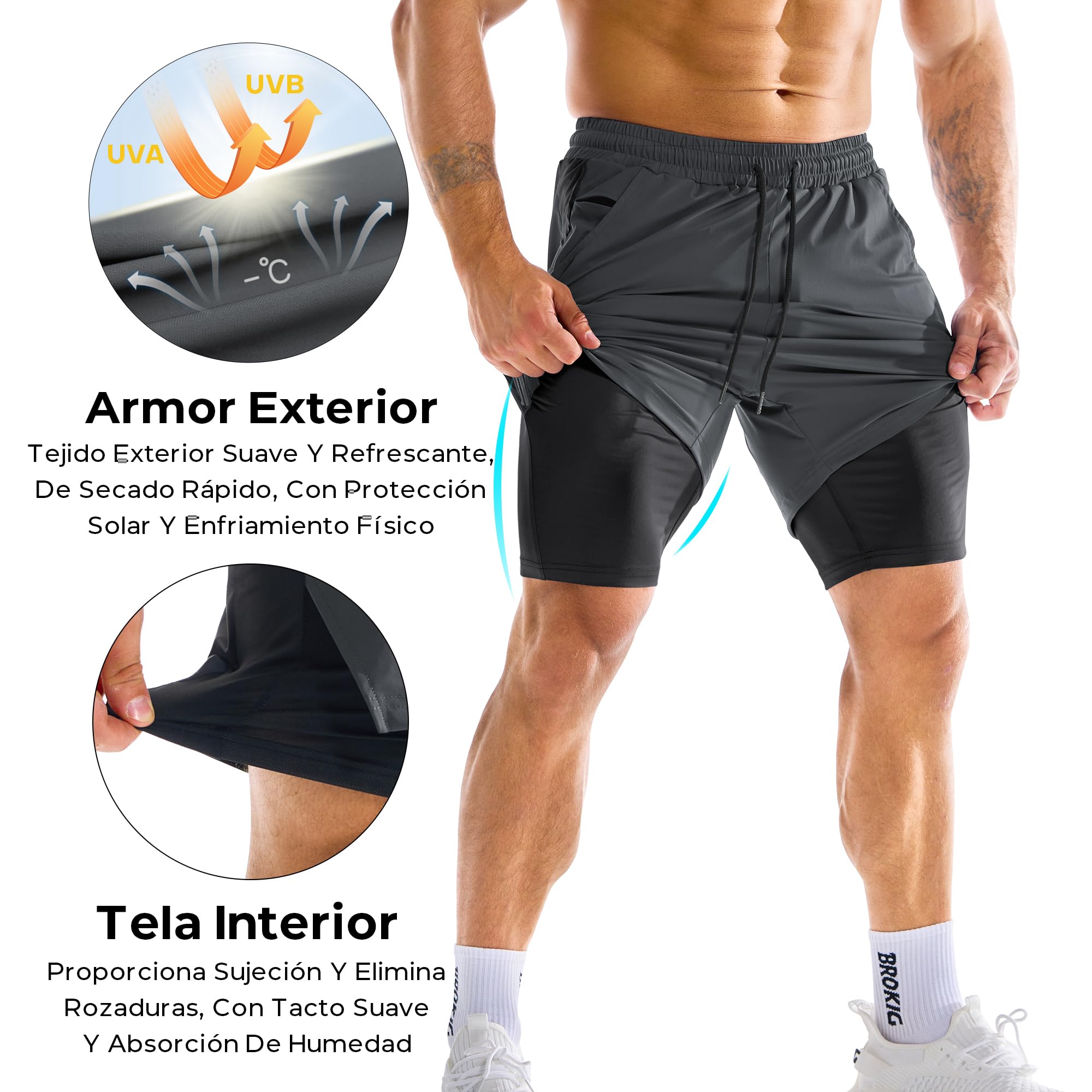 ZENWILL DualArmor Pantalones Cortos Hombre Running Cremallera 2 en 1 Pantalón Corto Deporte Hombre Gym Secado Rápido - 5